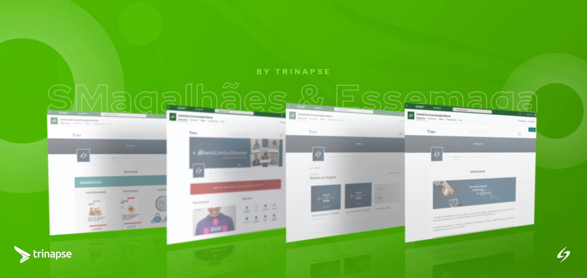 Telas da intranet web e mobile da S.Magalhães & Essemaga, desenvolvida em SharePoint Online