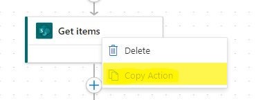 Copiar ação Power Automate — Copiar ação no designer moderno (imagem 1 de 2)