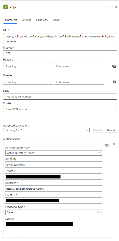 Como criar um relatório de Capacidade do Power Platform com Power Automate — Passo 3 — Listar ambientes do tenant
