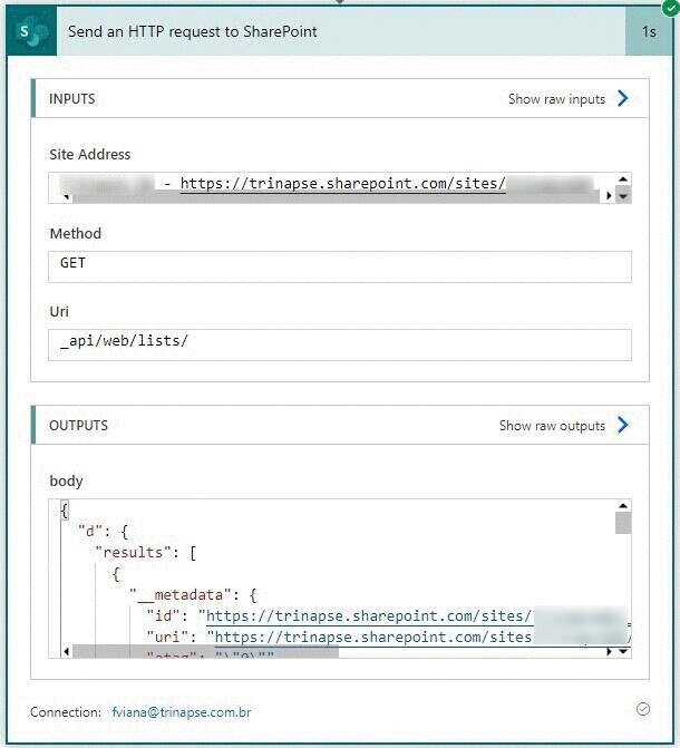 Power Automate: obtenha informações dinâmicas do SharePoint — Obtendo todas as listas em um site (imagem 3 de 5)
