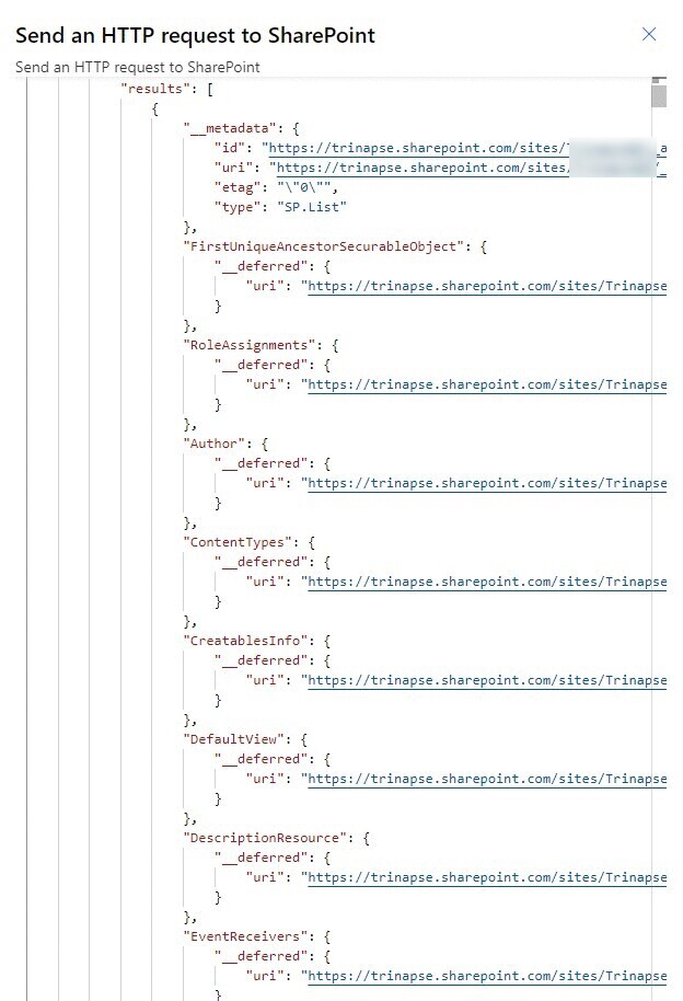 Power Automate: obtenha informações dinâmicas do SharePoint — Obtendo todas as listas em um site (imagem 4 de 5)