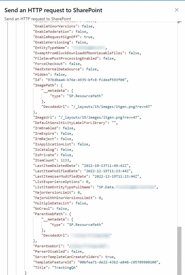 Power Automate: obtenha informações dinâmicas do SharePoint — Obtendo todas as listas em um site (imagem 5 de 5)