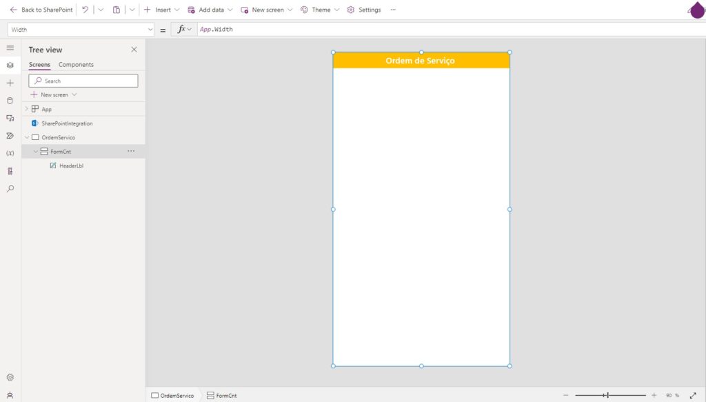 Função PDF do Power Apps: criar, visualizar e baixar PDF — Insira um contêiner vertical