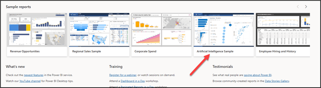 Power BI — Acesse o relatório habilitado para IA do Power BI (imagem 1 de 4)