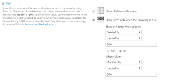 Crie exibições no SharePoint com itens do usuário atual — Passo a Passo