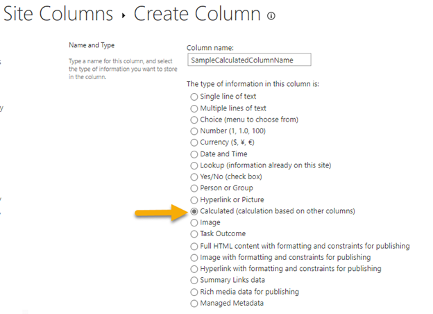 Como usar uma coluna calculada de SharePoint com retenção — Situação (imagem 1 de 2)