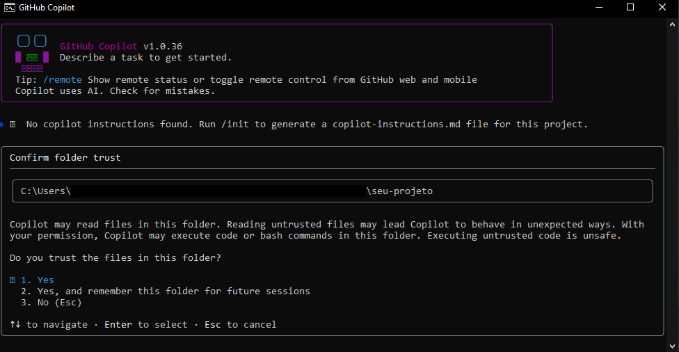 GitHub Copilot CLI: aumentando a produtividade no terminal — Instalação e configuração inicial (imagem 2 de 3)