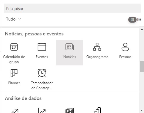 Selecionar webpart SharePoint — Web Part de notícias do SharePoint (imagem 1 de 3)