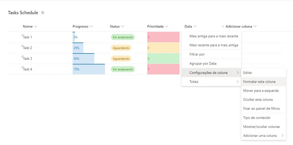 SharePoint Online: guia de formatação de colunas avançado — Nosso exemplo de coluna (imagem 2 de 2)