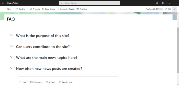 Como criar uma seção de FAQ recolhível no SharePoint — Como personalizar a seção de perguntas frequentes (imagem 2 de 2)