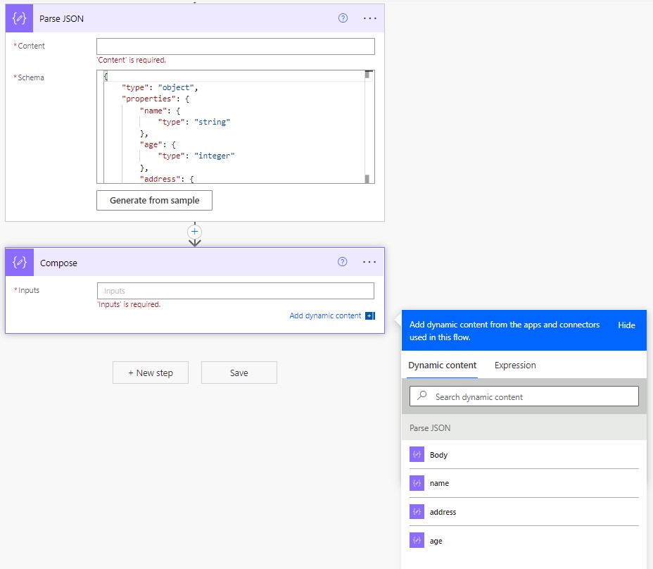 Como resolver o erro de tipo inválido JSON no Power Automate? — O problema (imagem 2 de 3)