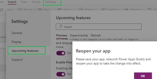 Introdução ao Painel do Power Automate no Power Apps — Habilitando o painel no Power Apps (imagem 2 de 5)