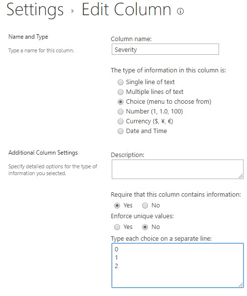 SharePoint formatação de coluna de status com paleta de cores — Estruturando a lista (imagem 2 de 2)