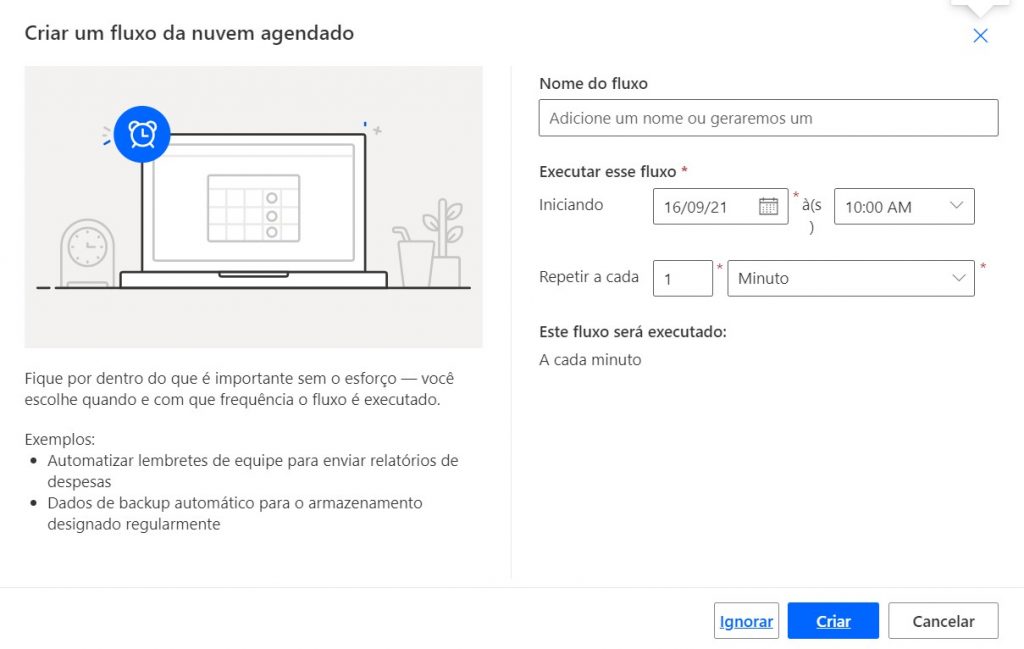 Configuração Fluxo Recorrente — Como criar um fluxo recorrente (imagem 1 de 2)