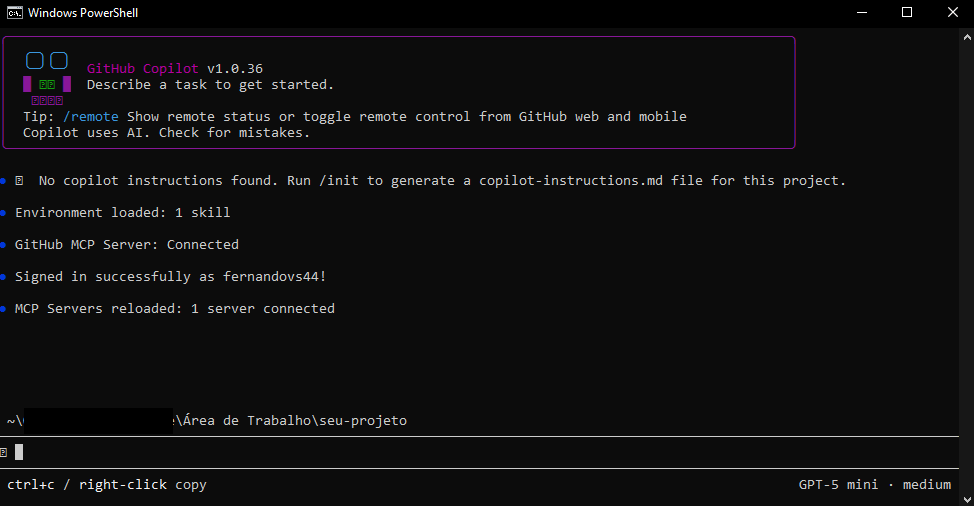 GitHub Copilot CLI: aumentando a produtividade no terminal — Instalação e configuração inicial (imagem 3 de 3)