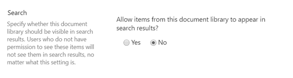 Crie exibições no SharePoint com itens do usuário atual — Consideração nº 3 – o conteúdo da lista/biblioteca não é pesquisável