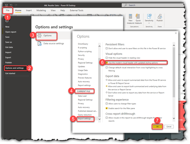 Como habilitar visuais modernos em relatórios antigos no Power BI — Passo a Passo (imagem 1 de 3)
