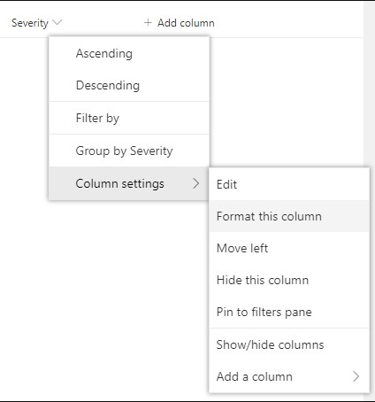 SharePoint formatação de coluna de status com paleta de cores — Formatando a coluna (imagem 1 de 4)