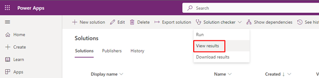 Solution Checker no Power Apps Maker Portal — Verificador de solução em execução (imagem 3 de 5)
