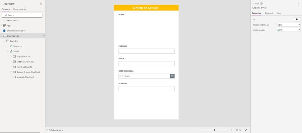 Função PDF do Power Apps: criar, visualizar e baixar PDF — Adicionar um formulário do Power Apps ao contêiner vertical (imagem 3 de 3)