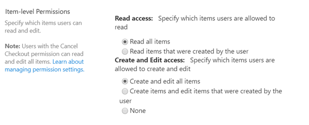 Crie exibições no SharePoint com itens do usuário atual — Consideração nº 4 – Se for uma lista, ative as permissões de nível de item
