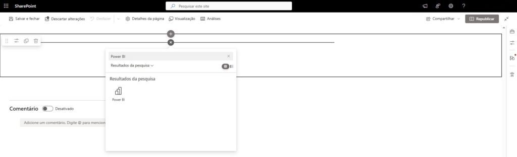 Edição de uma página moderna do SharePoint