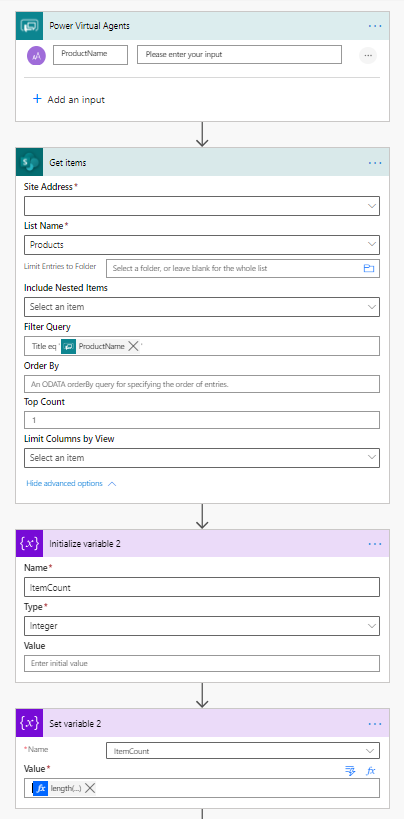 Crie um Power Virtual Agent e integrado ao SharePoint — Power Automate (imagem 1 de 4)