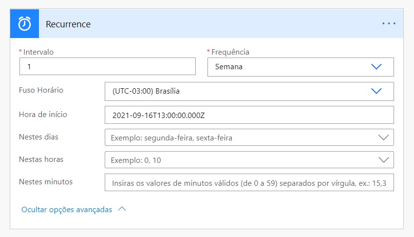 Configuração Fluxo Recorrente — Como configurar opções avançadas (imagem 2 de 2)