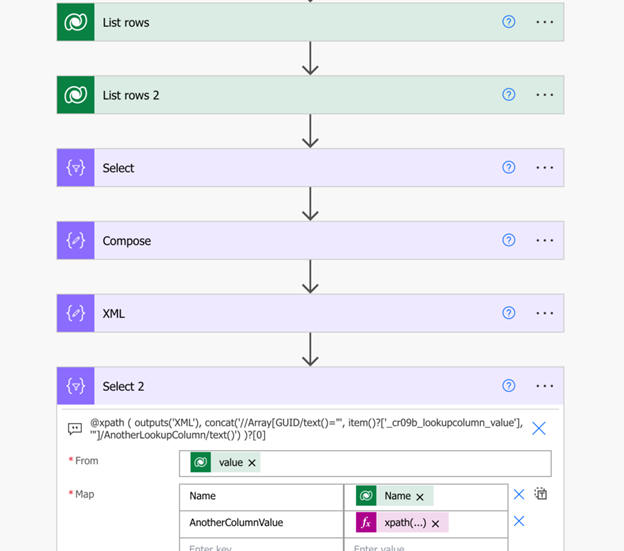 Como juntar duas tabelas do Dataverse no Power Automate — Mesclando as tabelas (imagem 4 de 4)