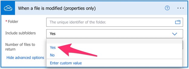 Conector Power Automate — Incluir subpastas (imagem 4 de 5)