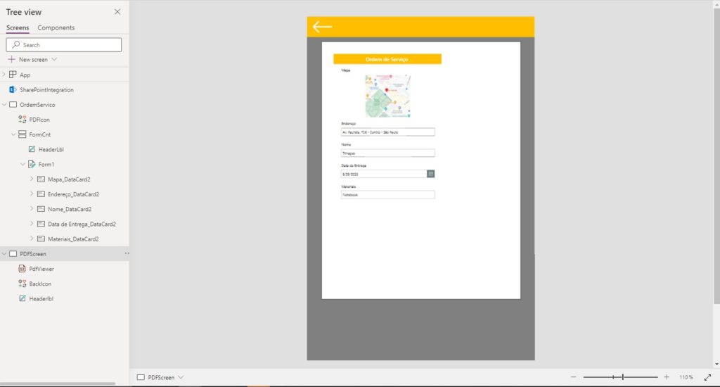Função PDF do Power Apps: criar, visualizar e baixar PDF — Visualize o PDF no Power Apps