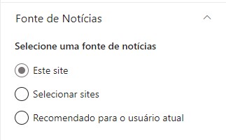 Fonte de dados do SharePoint — Web Part de notícias do SharePoint (imagem 1 de 3)