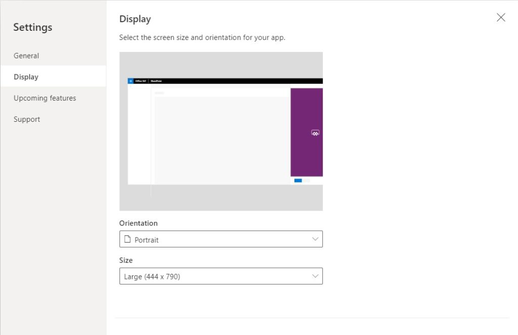Display Power Apps — Definir o tamanho da tela do formulário (imagem 1 de 4)