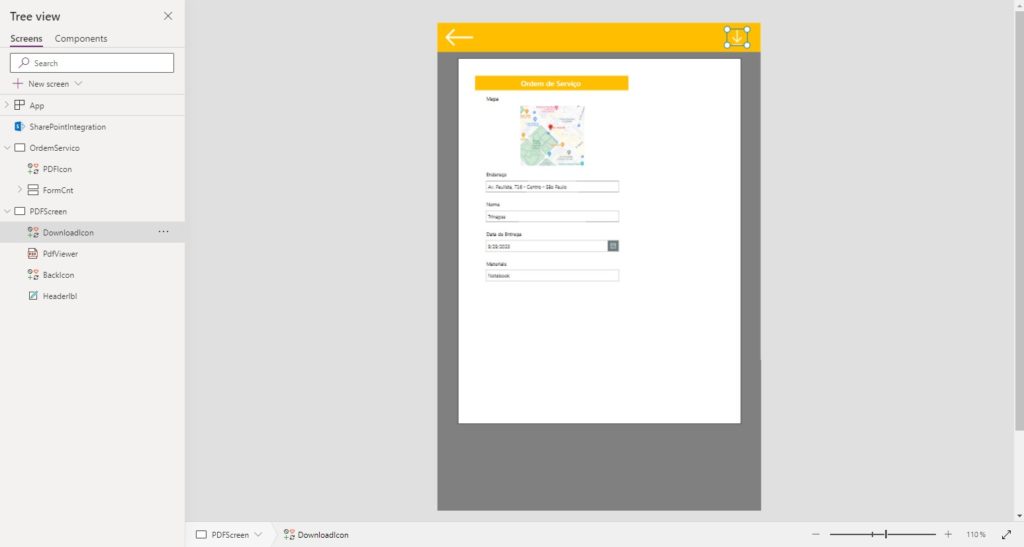 Função PDF do Power Apps: criar, visualizar e baixar PDF — Baixe o PDF diretamente do Power Apps (imagem 2 de 2)