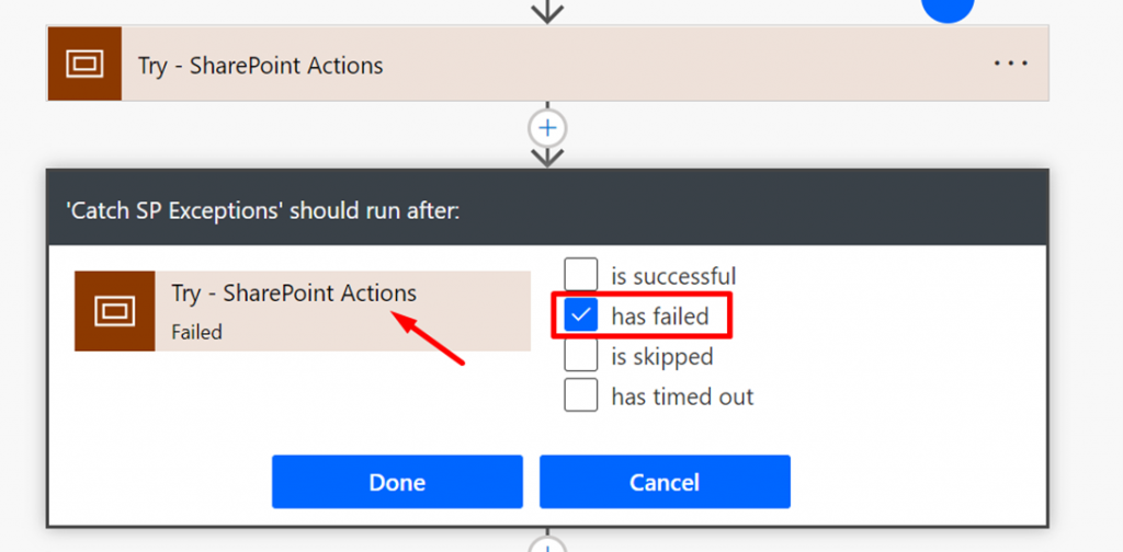 Como utilizar Try Cath usando o escopo no Power Automate — Configurar Executar Depois (imagem 2 de 3)