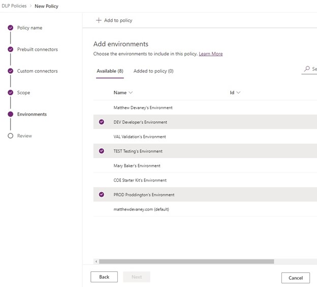 Melhores práticas da política de DLP no Power Platform — 4. Use uma política de DLP de plataforma de energia compartilhada para ambientes DEV-TEST-PROD