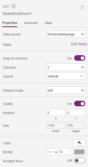 Display Power Apps — Definir o tamanho da tela do formulário (imagem 3 de 4)