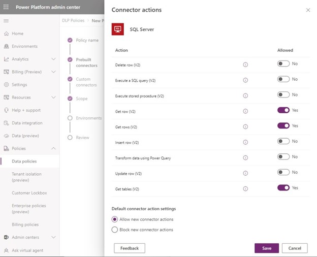 Melhores práticas da política de DLP no Power Platform — 3. Pontos finais e ações do conector de ajuste fino (imagem 3 de 3)