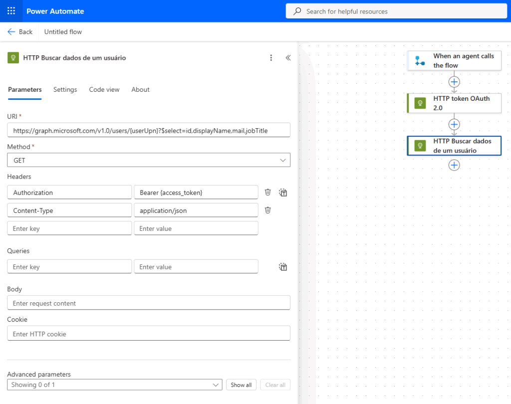 Power Automate Action HTTP — Exemplo 1: Buscar dados de um usuário (imagem 2 de 4)