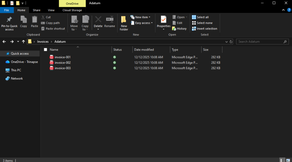 Pasta local no Windows com arquivos PDF de invoices que serão copiados para o SharePoint.