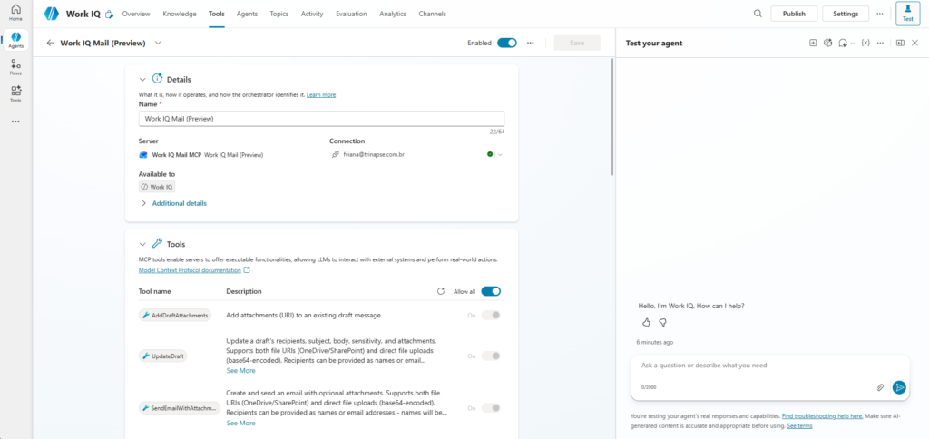 Como Estender o Microsoft Copilot com Work IQ — 4. Crie a conexão