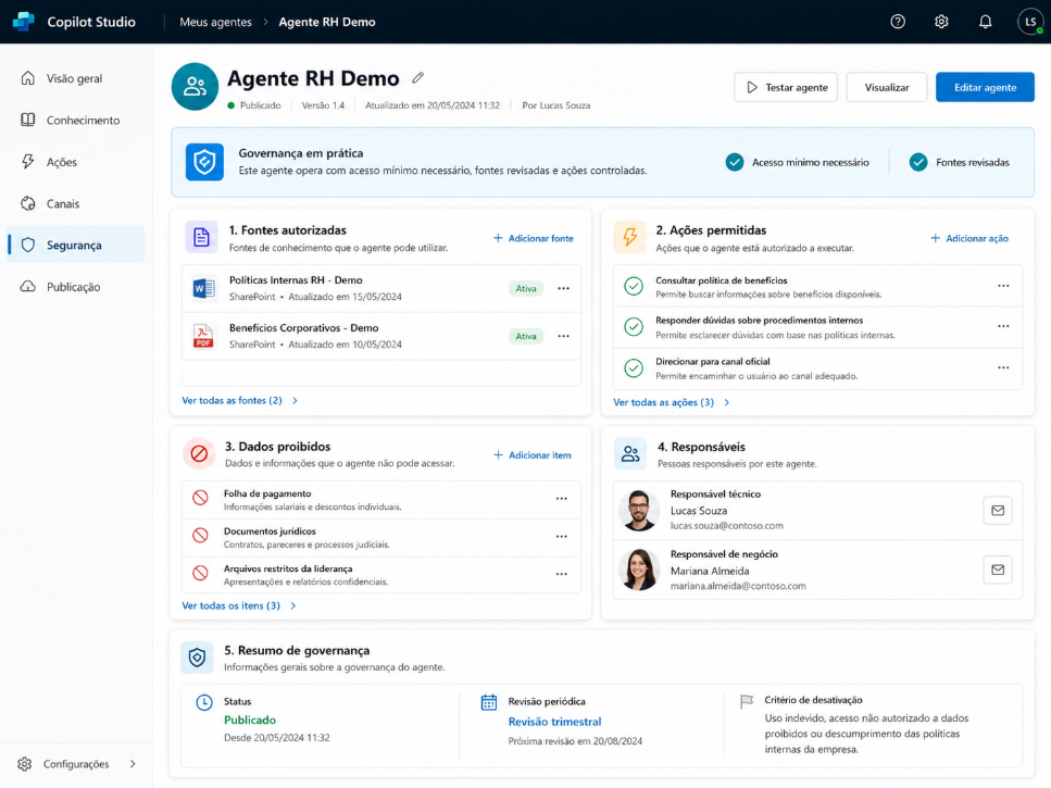 Como aplicar governança no uso de Copilot, Work IQ e Power BI — 04. Controle o que cada agente pode fazer