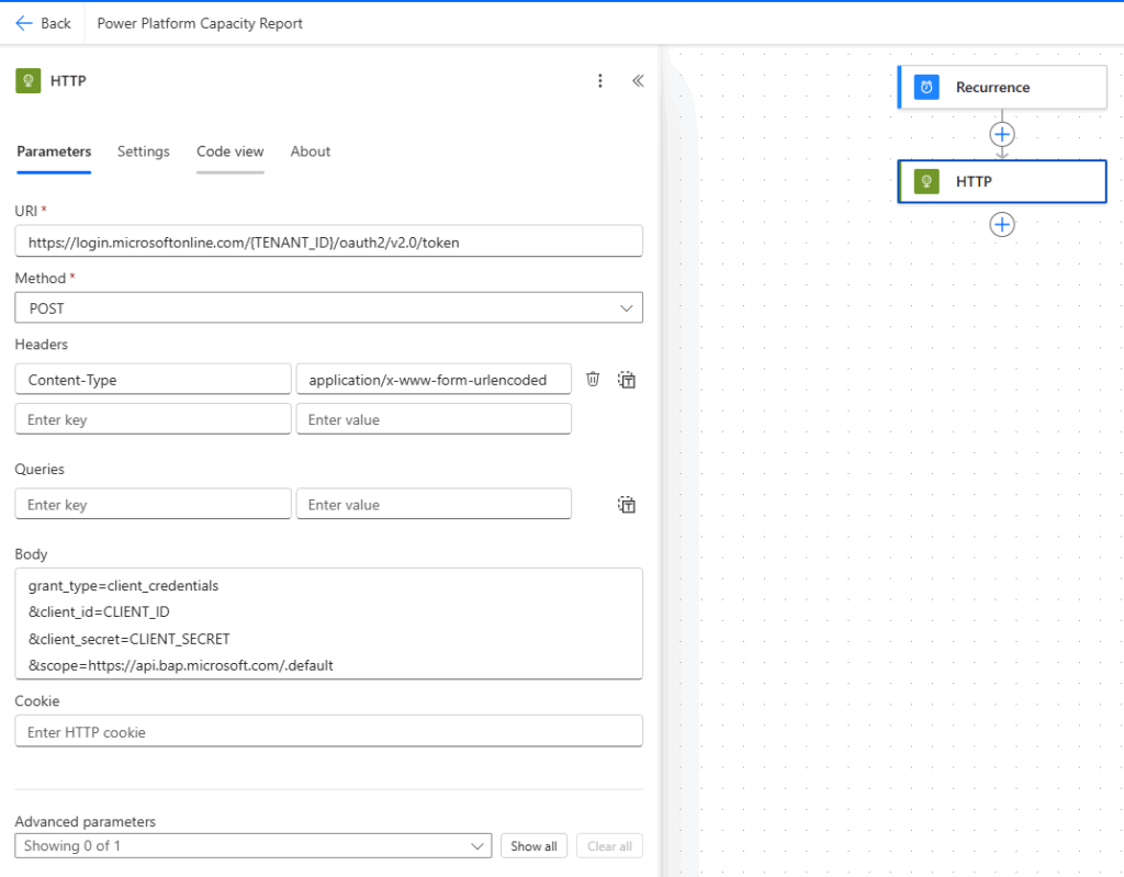 Como criar um relatório de Capacidade do Power Platform com Power Automate — Passo 4 — Criar o fluxo no Power Automate (imagem 2 de 10)