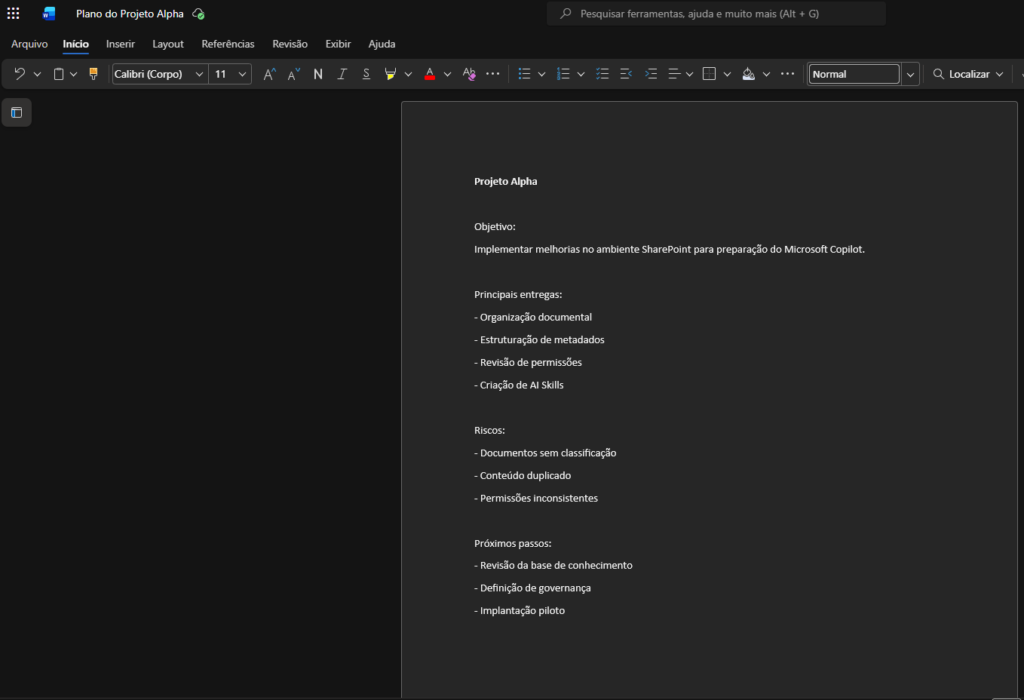 Biblioteca SharePoint organizada com documentos estruturados e metadados para uso com AI Skills e Microsoft Copilot