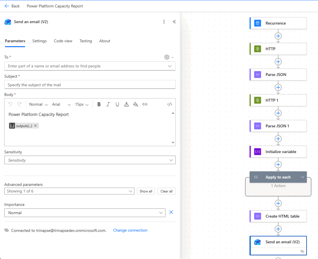 Como criar um relatório de Capacidade do Power Platform com Power Automate — Passo 4 — Criar o fluxo no Power Automate (imagem 10 de 10)