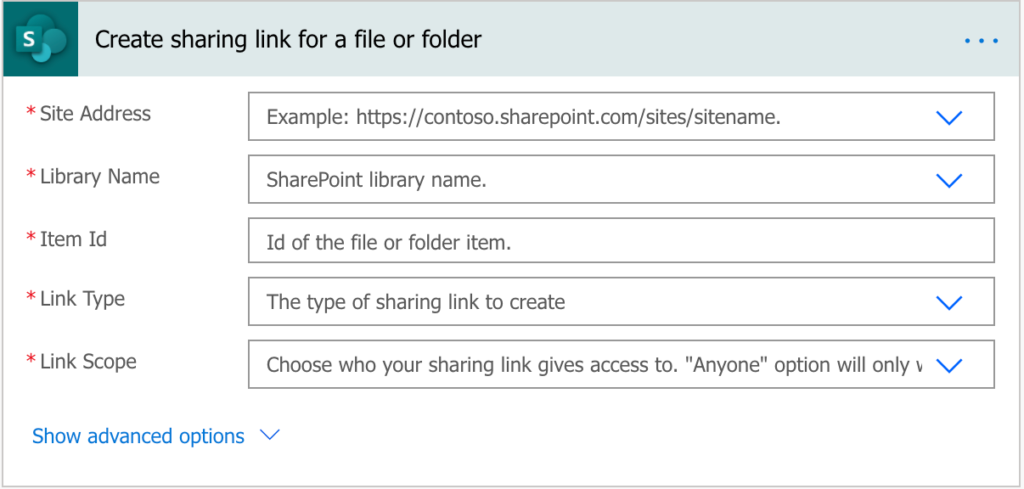 Conector SharePoint no Power Automate — 2. Conceder acesso usando Links Compartilháveis (imagem 3 de 4)