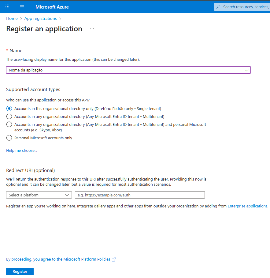 Azure App Registration — 1. Criando o App Registration no Entra ID (imagem 2 de 2)