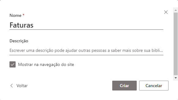 Configurar Biblioteca do SharePoint — Como criar uma biblioteca de documentos no SharePoint Online usando os modelos de biblioteca (imagem 2 de 3)