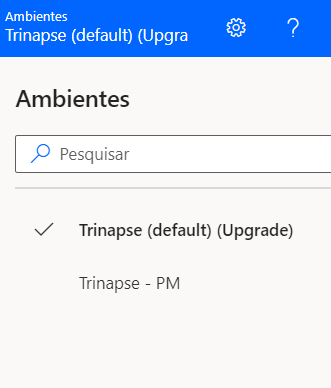 Barra superior do Power Platform com menu expandido