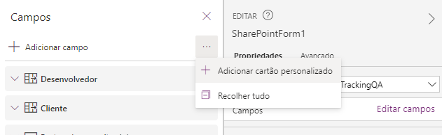 Adicionar cartões personalizados Power Apps